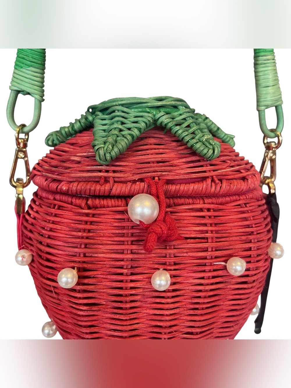 Kate Spade x Target NWT Pearl Embellished Wicker Strawberry Bag Basket Bucket - Picture 4 of 12